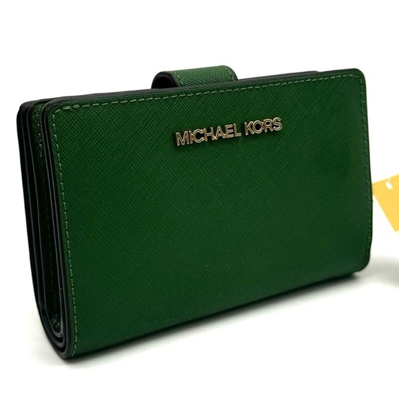 Michael Kors Medium Bifold Zip Chain Wallet Fern Green - Picture 1 of 8